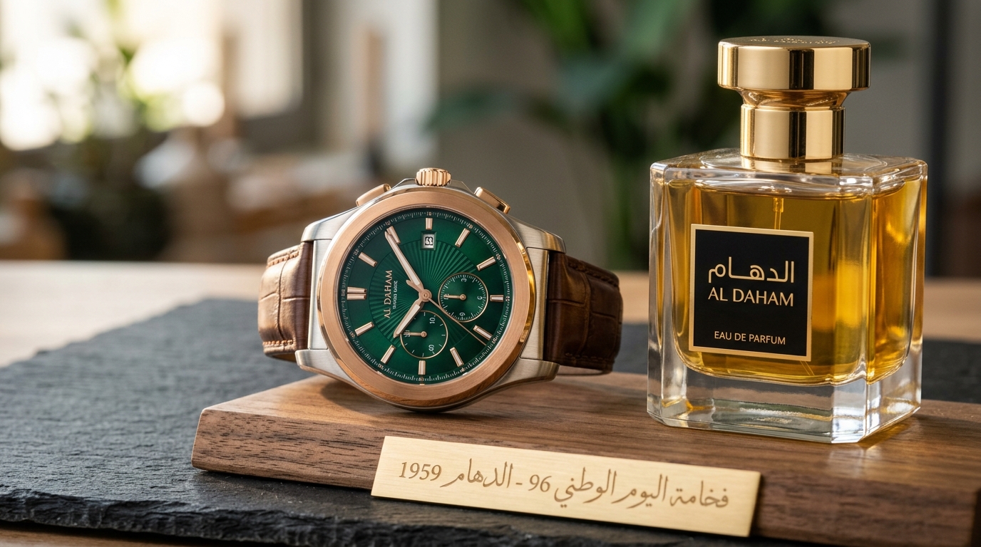 فخامة المعصم وسحر العطور: دليل عروض ساعات وعطور الدهام لليوم الوطني 96 وموديلات المينا الخضراء (كود LM6)