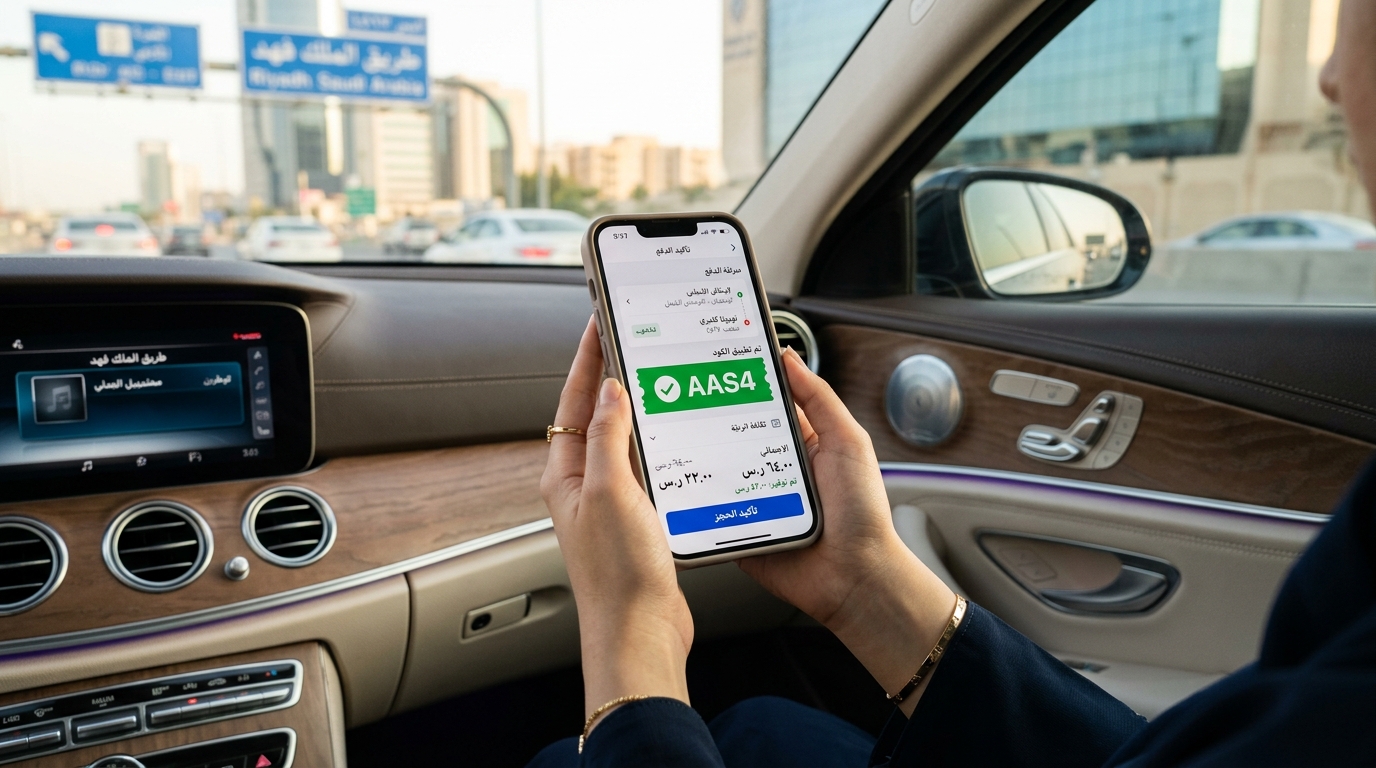 تطبيق كود خصم جيني AAS4 في التطبيق لحجز مشوار اقتصادي